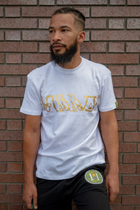 No Celine or Amiri yet, although the Ancient Homage OG Tee featuring hieroglyphs is one of a kind. Here is a very classy branded shirt